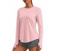 PINSPARK Maglia da Palestra da Donna A Maniche Lunghe Girocollo Maglia da Corsa Elastica UPF 50 Protezione Solare Maglia Funzionale Allenamento Tempo Libero Top Rosa Chiaro S