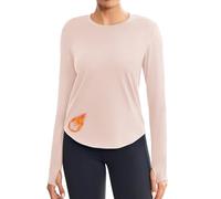 PINSPARK Maglietta Sportiva da Donna in Micropile, Scollo Tondo, Manica Lunga, Top Termici per Yoga, Intimo da Sci per attività all'aperto, Shirt Funzionale per Il Fitness con Fori per i Pollici