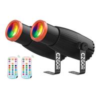 Pinspot LED Luce, Czgor 18W RGBW 4 in 1 Luci Spot con telecomando, Fuoco Manuale Palla Disco Spotlight, Super Luminoso con Colonna Guida Luce, Palcoscenico Illuminazione per Disco Party, 2 Pack