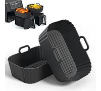 PINTAUR Confezione da 2 fodere in silicone per friggitrice ad aria per cestini da 7,6 l, 8 l, 9 l, 9,5 l, accessori riutilizzabili compatibili con Ninja Dual AF300UK AF400UK/KCP AF451UK, Tower T1708