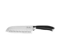 Pintinox Coltello da cucina Santoku, coltello giapponese con manico nero e lama in acciaio inox