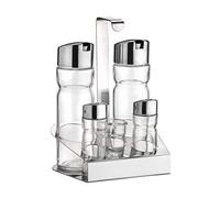PINTINOX Prima Collection, Oliera 5 pz (Olio, Aceto, Sale, Pepe, Stuzzicadenti), in Acciaio Inox e contenitori in Vetro con Sistema Salva Goccia