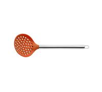 Pintinox Schiumarola Orange in silicone, colore arancione, con manici in acciaio inox, mestolo per friggere cibo e scolapasta, spaghetti, noodles, verdure