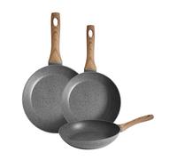 PINTINOX Set 3 Padelle Gardena in Alluminio Forgiato, Rivestimento antiaderente effetto Pietra, Adatte all'induzione, Bordo rinforzato e manico effetto Legno, misure 20, 24 e 28 cm