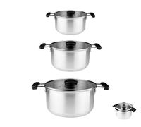 Pintinox, set 3 pentole salvaspazio impilabili in acciaio 18/10 con coperchio,batteria adatta all'induzione, Diametro 16, 20, 24 cm