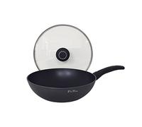 PINTINOX Wok con Coperchio, Linea Energy, diam.28cm in Alluminio Forgiato, Adatto all'Induzione, Interno Antiaderente, Manico Soft Touch