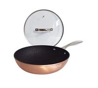 PINTINOX Wok Metallic 28 cm in alluminio forgiato, capacità 3,6 L, antiaderente, con coperchio in vetro