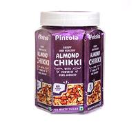Pintola Almond Chikki Jar Pack of 13 Pcs, 12+1 Chikki Extra, Almond Bar, Made with Jaggery, No Glucose Syrup, No Preservatives, Gluten Free, Indian Sweets Gajak, 25gm Each x 13 = 325gm