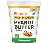 Pintola High Protein All Natural Peanut Butter Unsweetened 37% Protein Imported Whey Protein and Roasted Peanuts, Creamy, 1kg
