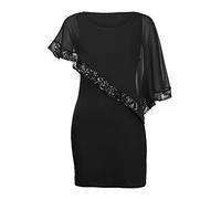 PINTUTU Abiti da Cerimonia Taglie Forti da Donna Abito da Cocktail con Mantella in Chiffon Abito da Sera al Ginocchio Vestiti Donna Elegante Girocollo Abito con Mantella Costumi Carnevale Donna