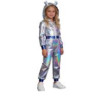PINTUTU Bambina Bambini Costume Alieno Lucido Metallizzato Tute Intere Body Jumpsuit Intero Body Leotard Halloween Abbigliamento Danza Bello Vestito Stella Cometa