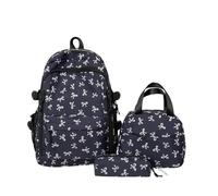 PINTUTU Bow Backpack 3Pcs Set For Girls, Preppy Daypack & Shoulder Bag Handbags, Kawaii Bow Nylon School Bags Crossbody Bag, For Teen, College, Primary And Secondary (Black)