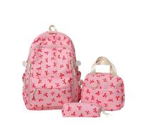 PINTUTU Bow Backpack 3Pcs Set For Girls, Preppy Daypack & Shoulder Bag Handbags, Kawaii Bow Nylon School Bags Crossbody Bag, For Teen, College, Primary And Secondary (Black)