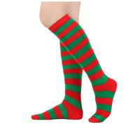 PINTUTU Calze A Righe Bianche E Rosse Calzini Elfo Donna Bambina Calze sopra Ginocchio Donna Cosplay, Giochi di Ruolo, Riunioni di Famiglia E Festeggiamenti Costume da Babbo Natale per Adulti