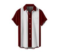 PINTUTU Camicie da Bowling con Bottoni e Bottoni, Stile Rockabilly Anni '50 a Maniche Corte, Estate Top Cubano Hawaiian Camicia