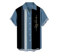PINTUTU Camicie da Bowling con Bottoni e Bottoni, Stile Rockabilly Anni '50 a Maniche Corte, Estate Top Cubano Hawaiian Camicia