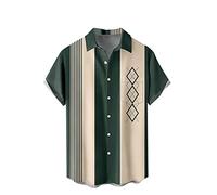 PINTUTU Camicie da Bowling con Bottoni e Bottoni, Stile Rockabilly Anni '50 a Maniche Corte, Estate Top Cubano Hawaiian Camicia