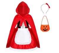 PINTUTU Costume Cappuccetto Rosso per Bambina Vestito Rosso in Teralina, Completo con Mantello Cappucciato E Grembiule Taglie S Fino A 6XL, Cosplay Fiaba Halloween Carnevale Principessa