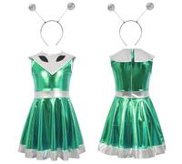 PINTUTU Costume Da Alieno Per Bambini E Bambine, Con Fascia Aliena, A Maniche Lunghe, Con Body Metallizzato, 2 Pezzi Vestito Stella Cometa Gonna In Ecopelle Effetto Metallizzato Per Bambina