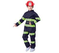 PINTUTU Costume da Pompiere per Bambini Set Completo con Giacca Pantaloni E Altri Accessori Vestito da Vigile del Fuoco Bambino per Carnevale Halloween Feste 4-10 Anni