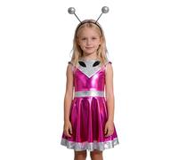 PINTUTU Donna Costume Alien Bambina Spaziale Cerchietto Metallico Top Corto Glitter Mini Gonna Skater Abito Olografico Costume Carnevale Abbigliamento Party Vestito Stella Cometa