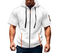 PINTUTU Felpa Zip Uomo A Maniche Corte con Cappuccio Modello Utility con Tasche con Cerniera in Colore Grigio Realizzata in Poliestere Leggero Adatta per attività all Aperto E Tempo Libero