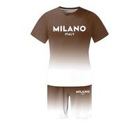 PINTUTU Maglia Uomo Set Gradiente Con Stampa Milano Italy T-Shirt E Pantaloncini Comodi Manica Corta Traspiranti Ideali Per Tempo Libero Vacanze E Outfit Estivi