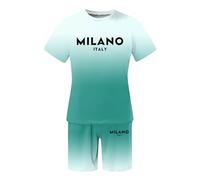 PINTUTU Maglia Uomo Set Gradiente Con Stampa Milano Italy T-Shirt E Pantaloncini Comodi Manica Corta Traspiranti Ideali Per Tempo Libero Vacanze E Outfit Estivi
