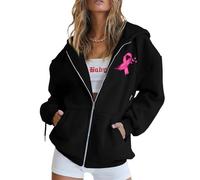 PINTUTU Maglione da Donna con Cappuccio in Pile con Chiusura Lampo, A Maniche Lunghe, per Il Mese di Coscienza del Cancro al Seno, Casual, Caldo, per Sport Invernali