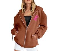 PINTUTU Maglione da Donna con Cappuccio in Pile con Chiusura Lampo, A Maniche Lunghe, per Il Mese di Coscienza del Cancro al Seno, Casual, Caldo, per Sport Invernali