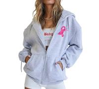 PINTUTU Maglione da Donna con Cappuccio in Pile con Chiusura Lampo, A Maniche Lunghe, per Il Mese di Coscienza del Cancro al Seno, Casual, Caldo, per Sport Invernali
