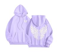 PINTUTU Oversize Felpa con Cappuccio da Donna Elegante E Morbida Felpa con Cappuccio Paillette Angeli Autunnali Invernali Colore Bianco alla Moda Jumperpullover