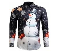 PINTUTU Top da Uomo A Maniche Lunghe con Bavero Natalizio Digitale Stampato in 3D con Babbo Natale Camicia Camicia Uomo Manica Lunga Casual No Stiro Costume Babbo Natale Uomo Donna Adulti