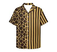 PinUp Angel Camicie hawaiane da uomo a maniche corte a righe con bottoni camicie da spiaggia Funky Color Block Camicia da viaggio, Giraffa Marrone, XX-Large