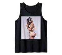 Pinup Girl T Shirt per Uomo - Sexy Bruna Donna con Maschera di Gatto Canotta