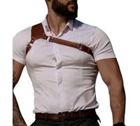 Pinwe Cintura da uomo in pelle con bretelle punk tracolla tracolla regolabile costume rave, Marrone, Taglia unica