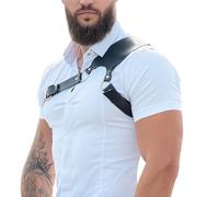 Pinwe Cintura da uomo in pelle con bretelle punk tracolla tracolla regolabile costume rave, Nero , Taglia unica