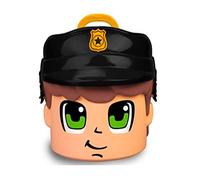 Pinypon Action - Esclusivo Contenitore di Polizia | Grande Testa di Pinypon, Scatola con Scomparti per Accessori e Figure, Include 4 Bambole di Diverse Professioni