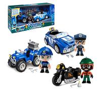 Pinypon Action - Pack Veicoli con quad, auto e moto, e 3 figure diverse | 2 pupazzi della polizia e un ladro, giocattolo esclusivo, per bambini e bambine a partire da 3 anni