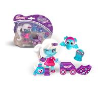 Pinypon - Terrific My Monsters & Me, confezione con figura ragazza fantasma con i suoi 3 animali domestici e passeggino, pupazzo con decorazioni che si illuminano al buio, per bambini e bambini +4