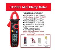 Pinza amperometrica digitale UT210E UT210D AC Corrente Mini multimetro a pinza Vero valore efficace Pinze Amperometro UT210C Gamma automatica Test elettrici(UT210D)