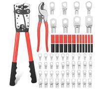 Pinza crimpatrice 16 mm2 capicorda 10 - 1/0 capicorda 16 Mm2 pinza crimpatrice 6/10/16/25/35/50 Mm² con 120 morsetti ad anello in rame e tubi termoretraibili rosso