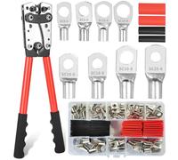 Pinza crimpatrice 6/10/16/25/35/50 mm² e 10-1/0 AWG, set con 8 misure, 60 morsetti ad anello in rame e 60 tubi termoretraibili per auto marine e applicazioni domestiche, rosso