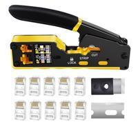Pinza crimpatrice compatta a cricchetto RJ45 passante gialla e nera per terminazione professionale dei cavi di rete