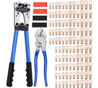 Pinza crimpatrice per capicorda con 170 capicorda in rame e 210 tubi termorestringenti, strumento di crimpatura per cavi elettrici AWG 10-1/0, con taglierina per cavi