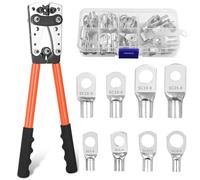 Pinza Crimpatrice, Pinza Capicorda AWG 10-0, 6/10/16/25/35/50 Mm²Crimpatrice Capicorda Con 60 PCS Terminali Ad Anello in Rame Pinze A Crimpare Grandi, Arancione