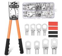 Pinza Crimpatrice, Pinza capicorda AWG 10-0, 6/10/16/25/35/50 mm²Crimpatrice Capicorda con 60 PCS terminali ad anello in rame + 60 PCS tubo termorestringente Potente pinza a crimpare