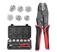 Pinza Crimpatrice Professionale Set con 7 Ganasce Intercambiabili per 0.5-35mm² Kit Crimpaggio per Connettori Solari MC4 Terminali Isolati e Non Isolati, Puntali e Termoretraibili Noir