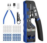 Pinza Crimpatrice RJ45 di Rete Ethernet per Cavo Rete CAT5/CAT5E/CAT6/CAT6A/CAT7, Kit Strumento Crimpatura 8P+6P con 50PCS Connettori RJ45 Cat6, 50PCS Coperture di Protettive, 1PCS Tagliacavi