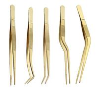 Pinza Cucina Pinzette in acciaio inossidabile da 5 pezzi con punte seghettate, set di pinze cucina 6,3 pollici for cucinare, cuocere e decorare torte(Golden)